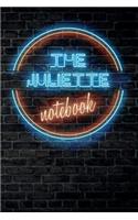The JULIETTE Notebook: Vintage Blank Ruled Personalized & Custom Neon Sign Name Dotted Notebook Journal for Girls & Women. Wall Background. Funny Desk Accessories. Retro B