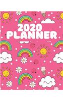 2020 Planner: Bright Pink Happy Clouds, Sunshine, Ladybugs & Rainbows: Weekly Basic Large Planner: 52 Week Agenda: Extra Dot Grid Pages: Paperback Cover