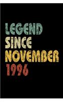 Legend Since November 1996: Vintage Birthday Gift Notebook With Lined College Ruled Paper. Funny Quote Sayings Notepad Journal For Taking Notes At Work Or Home For People Born 