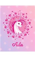 Ada: Unicorn Large Blank Primary Handwriting Learn to Write Practice Paper for Girls - Creative Pink Purple Magical Horse Personalized Letter A Initial C