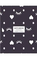 sketchbook magic lover: Eyelash & heart on dark purple cover (8.5 x 11) inches 110 pages, Blank Unlined Paper for Sketching, Drawing, Whiting, Journaling & Doodling