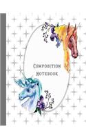 Composition Notebook: Composition Notebook for Animal Lovers - Wide Ruled 7.44 X 9.69 - Unicorn Horses Design with White and Grey Background