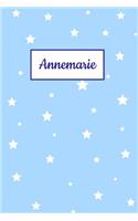 Annemarie: Personalized Name Journal. Wide Ruled (Lined) Writing Diary, Composition Book. Baby Blue Stars Cover for Girls, Kids and Teens