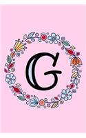 G: Letter G Monogrammed Dot Journal - Pink, Blue & Red Floral Doodle Wreath Monogram Dotted Note Book with Initial for Creative