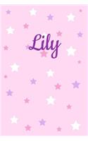 Lily: First Name Personalized Notebook College Ruled Journal. Pastel Pink Writing Diary with Stars Pattern for Girls and Women