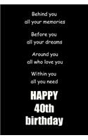 Behind you, all your memories. Before you, all your dreams happy 40th birthday