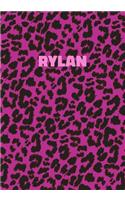 Rylan: Personalized Pink Leopard Print Notebook (Animal Skin Pattern). College Ruled (Lined) Journal for Notes, Diary, Journaling. Wild Cat Theme Design wi