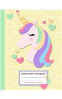 Composition Notebook: 120 Pages - Wide Ruled - For Girls in Elementary or Middle School - Matte Cover with a Clouds and Unicorn Pattern