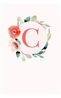C: 110 Sketchbook Pages - Monogram Sketch Notebook with a Classic Light Pink Background of Vintage Floral Roses in a Watercolor Design - Personalized I