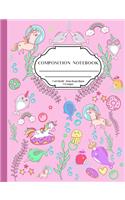 Wide Rule Composition Notebook: Cute composition notebook for girls, lovely pink colour matte cover with narwhal and unicorn sprinkles design, wide ruled notebook for primary schoo
