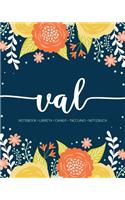 Val: Notebook - Libreta - Cahier - Taccuino - Notizbuch: 110 pages paginas seiten pagine: Modern Florals First Name Notebook in Orange, Mint & Yellow on 