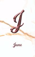 June: Journal Diary - Personalized First Name Personal Writing - Letter J White Marble Rose Gold Pink Effect Cover - Daily Diaries for Journalists & Write