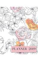 Planner 2019: Nature Floral Illustration Cover- Weekly Planner 2019: 12 Month Agenda - Calendar, Organizer, Notes & Goals.