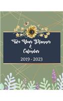 2019-2023 Five Year Planner And Calendar: Green Leaf Cover, Monthly Schedule Organizer, 60 Months Calendar Planner Agenda with Holidays