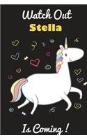 Stella: Cute Unicorn - Personalized Blank Lined Journal Notebook Gift For Girls