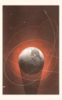 Vintage Journal Rocket Zooms around the Globe Poster