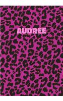 Audree: Personalized Pink Leopard Print Notebook (Animal Skin Pattern). College Ruled (Lined) Journal for Notes, Diary, Journaling. Wild Cat Theme Design wi