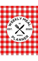 Weekly Meal Planner 2020: 55 Weeks of daily Meals planning, Shopping list with fields to mark. No more wasting food. Meals diary, Journal - Original red chequered pattern.