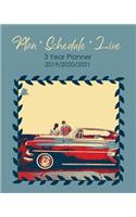 Plan Schedule Live: 3 Year Planner for Long Term Planning and Scheduling with Vintage Car Love Cover Desgin