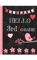 Hello 3rd Grade: Cute Wide Ruled Composition Book, Back to School Notebook for Kids and Teachers, Soft Cover with Bird, Flowers and Hearts - 50 sheets/100 pages, 7.4