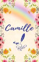 Camille: Unique Lined Notebook with Personalized Name: Beautiful Journal Pink Flowers Rainbow