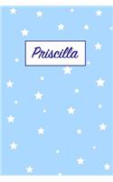 Priscilla: First Name Personalized Notebook. College Ruled Journal. Pastel Pink Writing Diary with Stars Pattern for Girls and Women