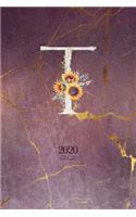 2020 Diary Planner: Cute Watercolor Sunflowers January to December 2020 Diary Planner With "T" Monogram for Woman
