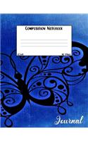 Composition Notebook: Cute Butterfly College Ruled Handwriting School and Story Telling Blank Line Script Journal For Kids and Adults - Blue