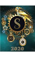Weekly Planner Initial "S" Monogram 2020: Steampunk Teal Falcon and Clock Personalized 12-Month Large Print Letter-Sized Schedule Organizer by Week Cornell Notes Monthly Calendar Printed and(19 2020 Teal Bg Steampunk Monogram Falcon Watch)