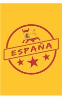 Spanien Notizbuch: Schönes Spanien Stier Flaggen Notizbuch im A5 Format mit 120 karierten Seiten