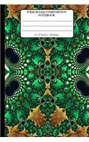 Wide Ruled Composition Notebook 6" x 9". 120 Pages.: Book Cover With Beautiful Fractal Art Green Gold Yellow Background Pattern.