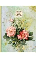 2019 Planner; Roses Peach: 12 Months Week to two-page Diary 140 pages 8.5 x 11 with Contacts - Password - Birthday lists(2019 Weekly Planner Organizer Diary Journal)