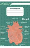 Anatomy composition book: 200 ruled line cream page 6" x 9"(15.24 x 22.86 cm). Notebook with a detailed scientific view of the human heart and a human foot.