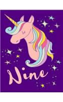 Magical Unicorn 9th Birthday Lined Notebook