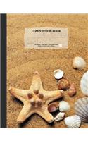 Sand & Seashells Composition Notebook, 4x4 Quad Rule Graph Paper: 100 Sheets / 200 Pages, 9-3/4" X 7-1/2"