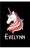 Evelynn: Journal (Diary, Notebook) Personalized Custom Name Unicorn Birthday Gift for Girls and Women