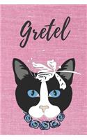 personalisiertes Notizbuch Katze / Journal / Malbuch / Tagebuch / Kritzelbuch / DIN A5 / Geschenk Gretel: individuelles personalisiertes blanko Mädchen & Frauen Namen Notizbuch, ... Weihnachts & Geburtstags Geschenk für Frauen.