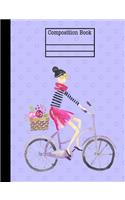 Paris Girl On Bike Composition Notebook - College Ruled: 7.44 x 9.69 - 200 Pages