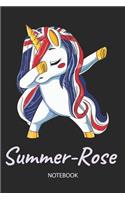 Summer-Rose - Notebook: Blank Lined Personalized & Customized Name Great Britain Union Jack Flag Hair Dabbing Unicorn Notebook / Journal for Girls & Women. Funny Unicorn Ac