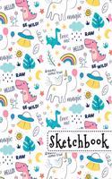 Sketchbook: Cool Doodle Dinosaur Sketchbook, 8.5" x 11", 110 Pages, Large Blank Drawing Book For Kids With Cool Doodle Dinosaur Pattern