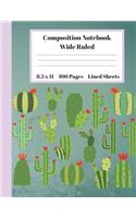 Composition Notebook Wide Ruled Lined Sheets: Pretty Under 11 Dollar Gifts Green Turquoise Cactus Red Flower Notebook Back to School and Home Schooling Journal For kids Girls Boys Teens Women st