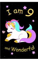 I am 9 and Wonderful: Cute Unicorn 6x9 Activity Journal, Sketchbook, Notebook, Diary Keepsake for Women & Girls! Makes a great gift for her 9th birthday.