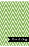 Notes & Stuff Lined Notebook With Lime Green Chevron Pattern Cover