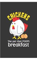 Chickens The Pet That Poops Breakfast: Lined Writing Journal Blank Diary Pocket Travel Notebook Chicken Lover Gift