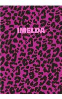 Imelda: Personalized Pink Leopard Print Notebook (Animal Skin Pattern). College Ruled (Lined) Journal for Notes, Diary, Journaling. Wild Cat Theme Design wi