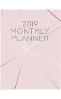 2019 Monthly Planner: Rose and Gold Lines 12 Month January 2019 to December 2019 Slimline Calendar