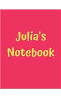 Julia's Notebook: Pink Cover, College Ruled, 100 Sheets, 8.5" x 11" (Letter Size), White Paper(80 Women's Custom Names)