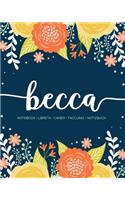 Becca: Notebook - Libreta - Cahier - Taccuino - Notizbuch: 110 pages paginas seiten pagine: Modern Florals First Name Notebook in Orange, Mint & Yellow on 