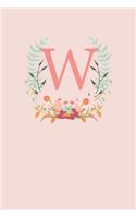 W: A Simple Pink Floral Wreath Monogram Sketchbook - 110 Sketchbook Pages (6 x 9) - Floral Watercolor Monogram Sketch Notebook - Personalized Initial L