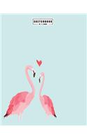 sketchbook by a madoo: Flamingo in love on blue cover (8.5 x 11) inches 110 pages, Blank Unlined Paper for Sketching, Drawing, Whiting, Journaling & Doodling(4 Flamingo in Love on Blue Sketchbook)